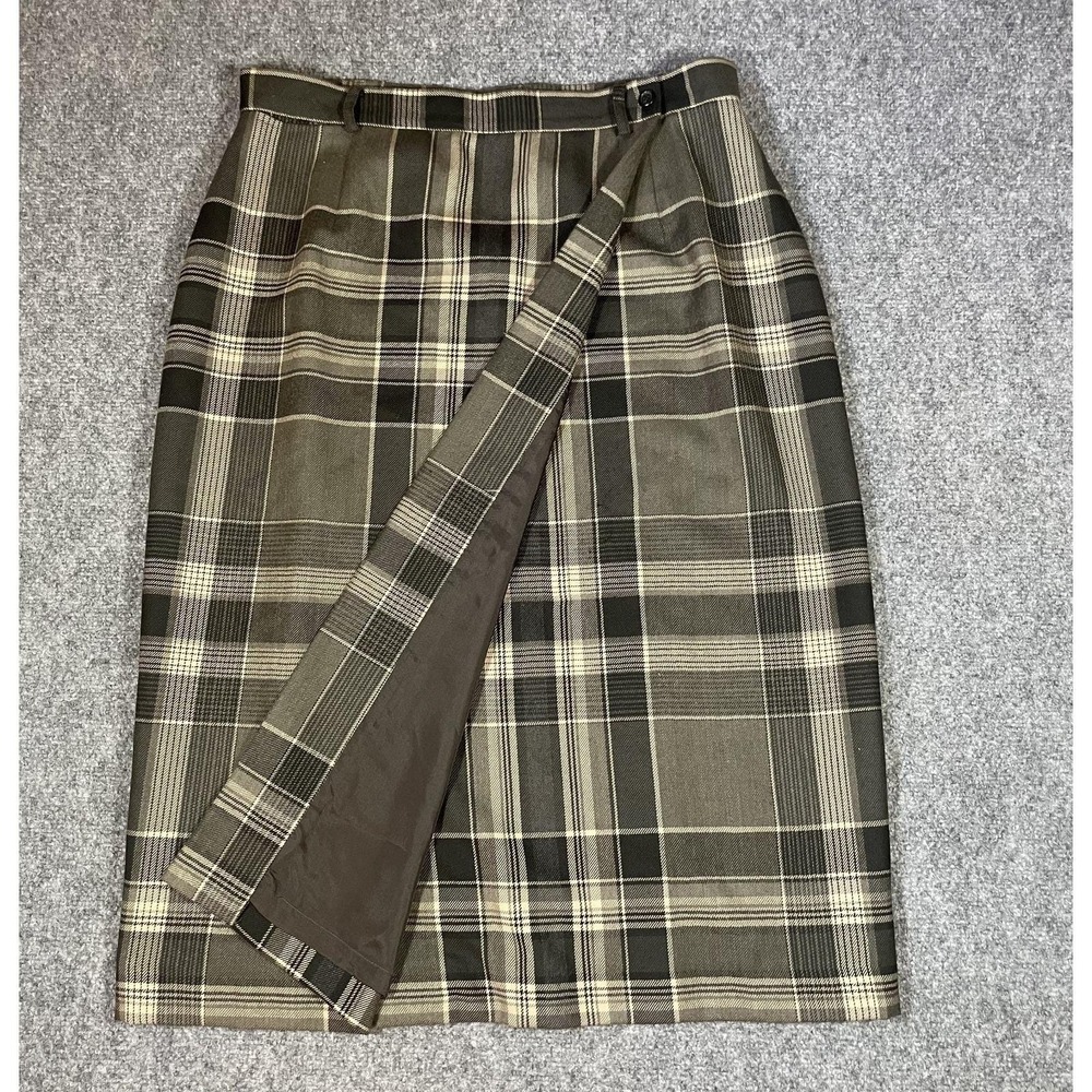 Vintage Lauren Ralph Lauren Mock Wrap Wool Skirt Sz 16 Plaid